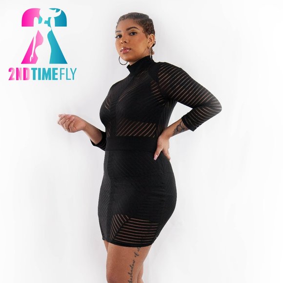 Black Sheer Stripe Dress - Picture 1 of 2